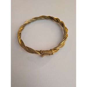 Gold Tone Wire Wrap‎ Bangle Bracelet Twisted Metal Coil Detail Jewelry